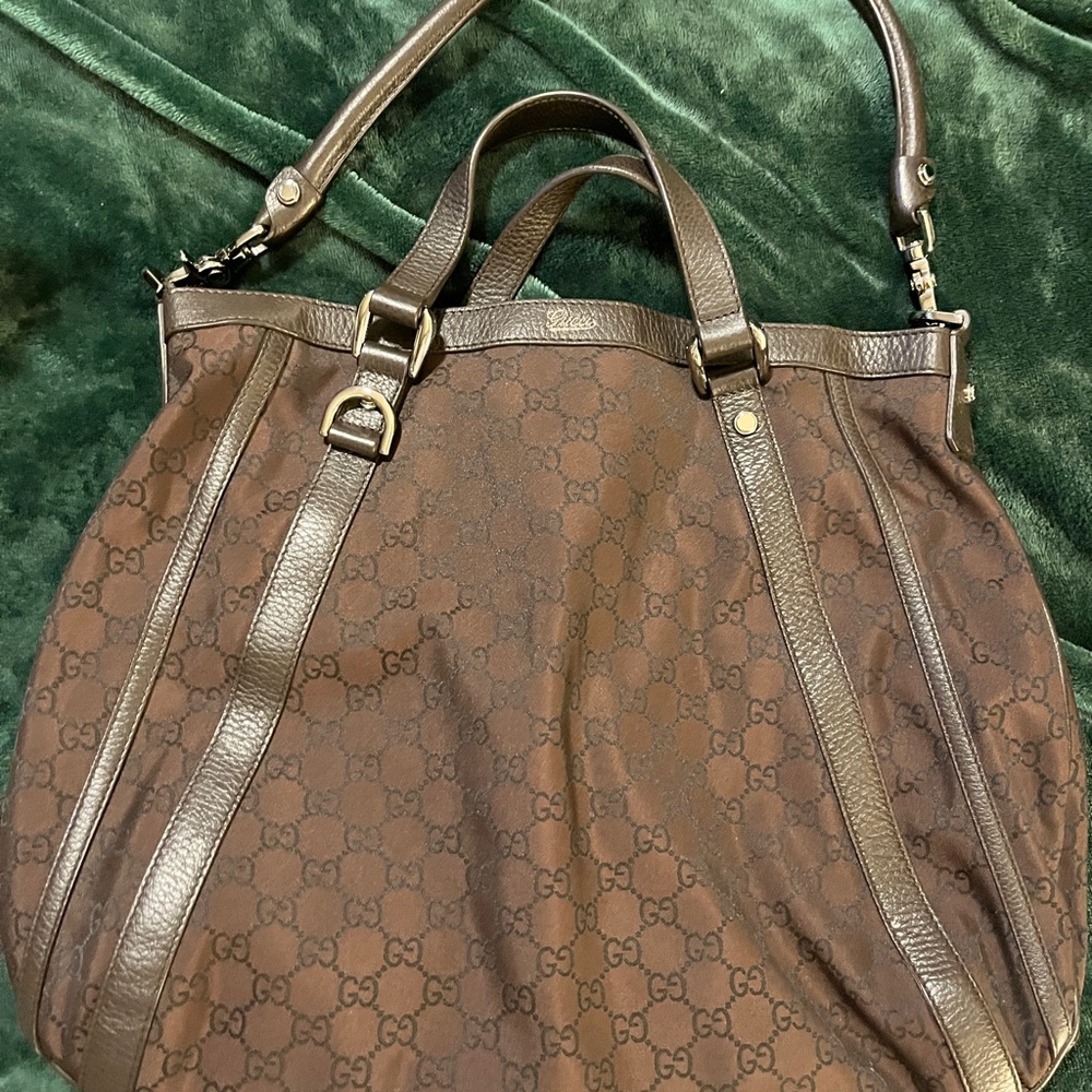 Gucci Abbey Chocolate Brown Monogram Hobo Shoulder Bag